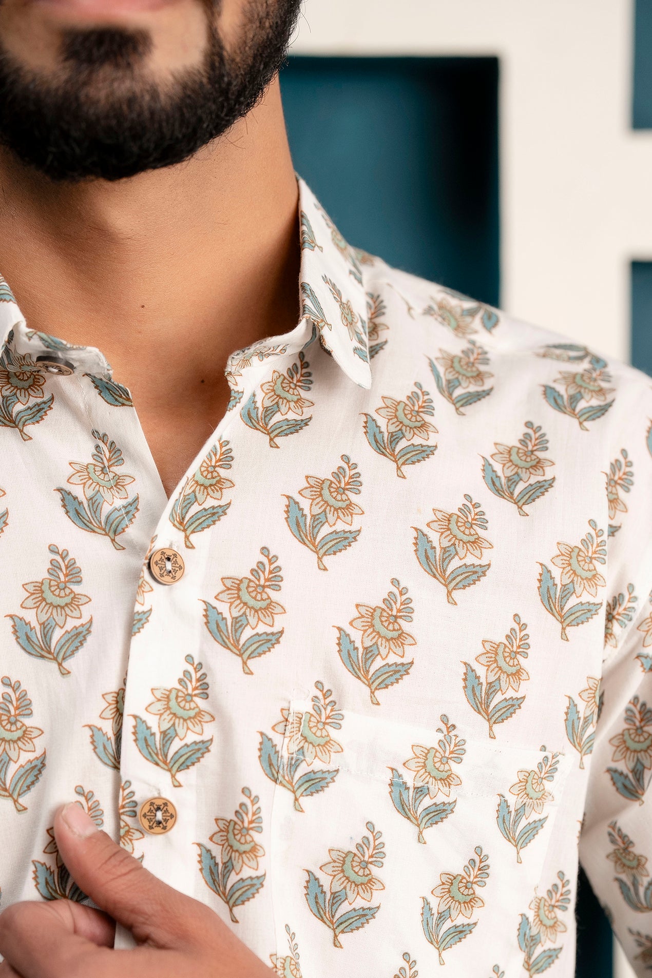 White Leaf Print Men's Shirt