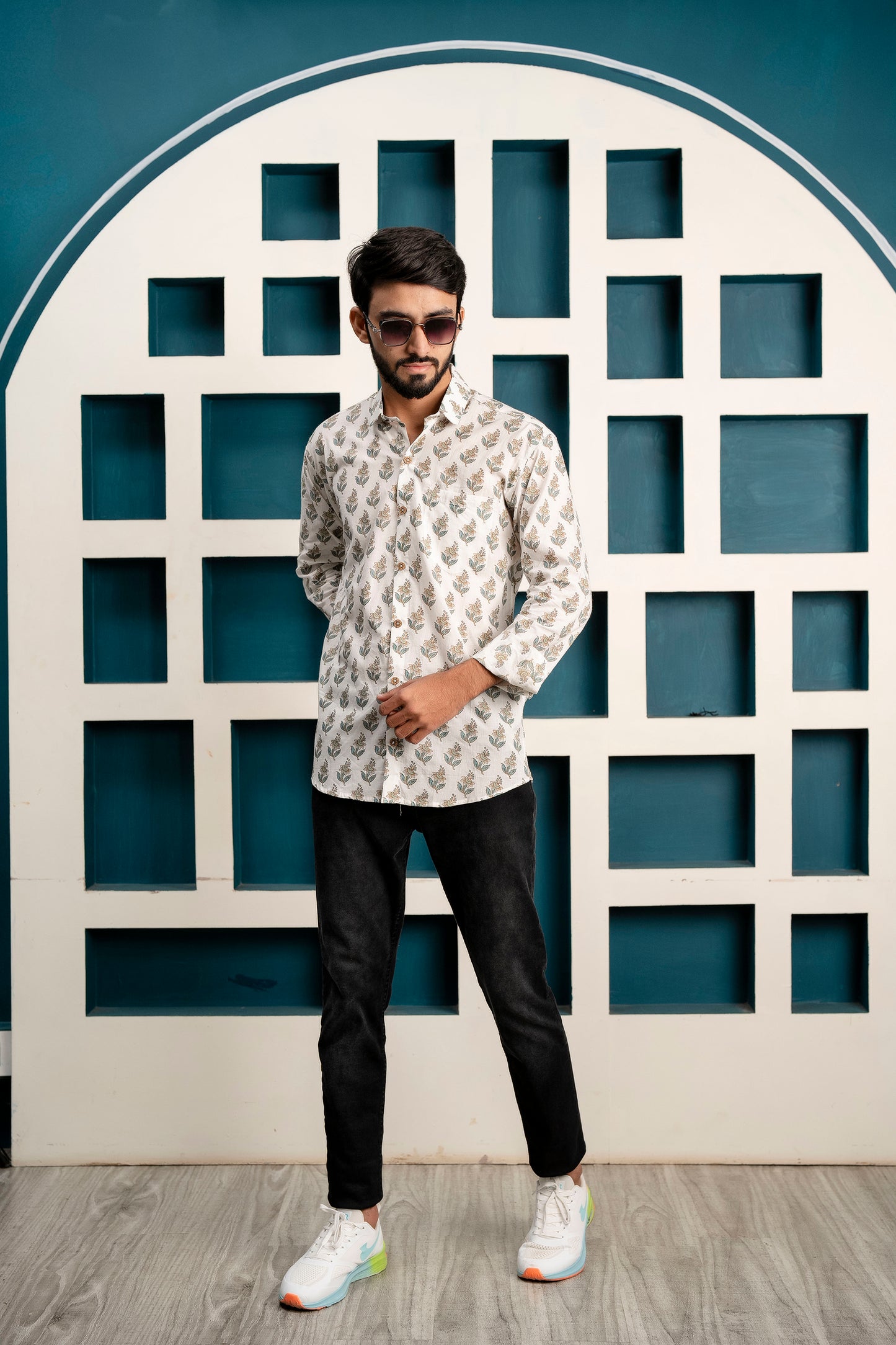 White Leaf Print Men's Shirt