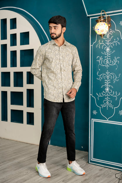 Hexagonal Printed Men's Casual Shirt