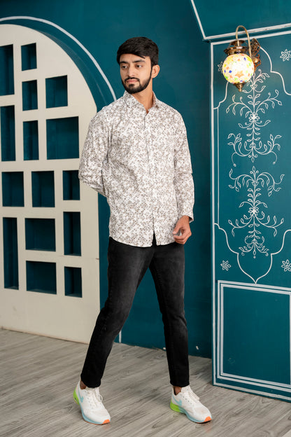 Micro Floral Printed Men's Casual Shirt