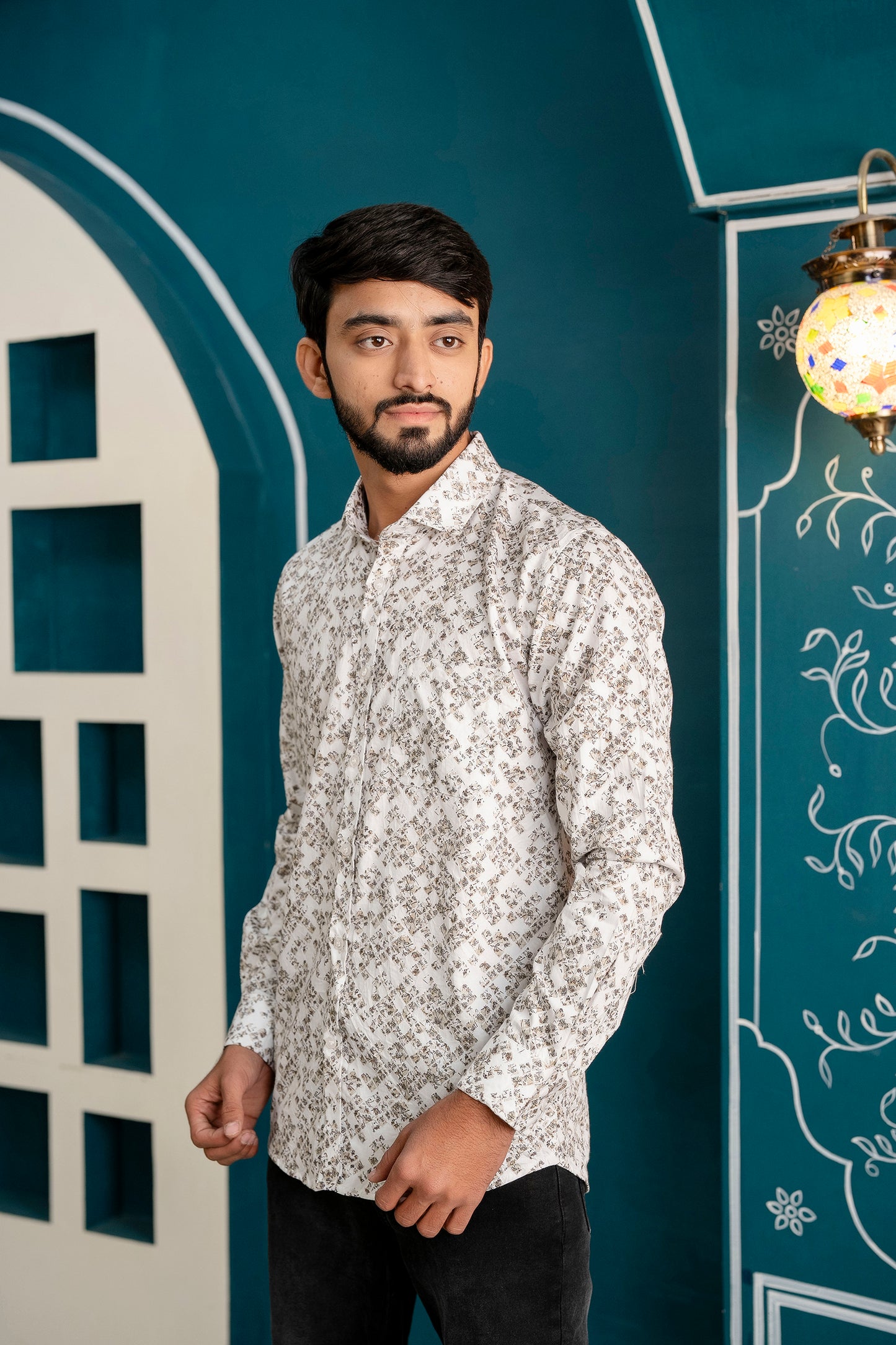 Micro Floral Printed Men's Casual Shirt