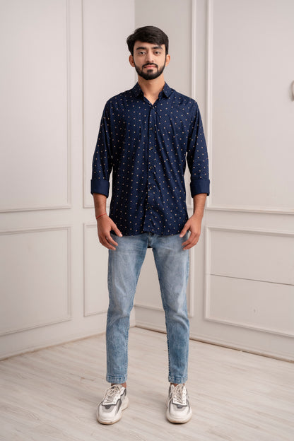 Navy Blue Polka Print Men's Shirt's