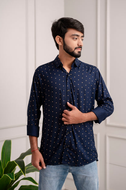 Navy Blue Polka Print Men's Shirt's