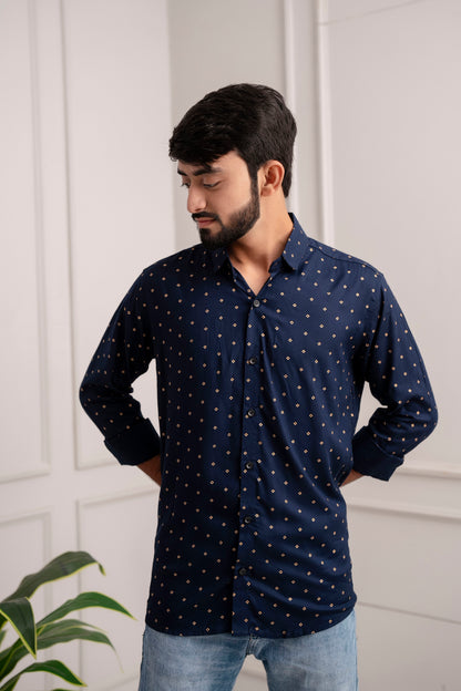 Navy Blue Polka Print Men's Shirt's