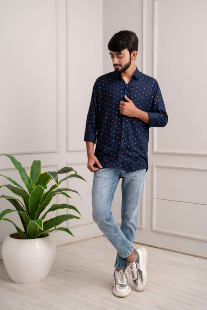 Navy Blue Polka Print Men's Shirt's