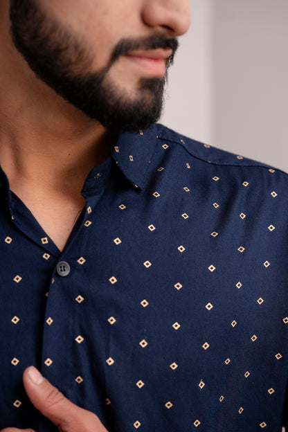 Navy Blue Polka Print Men's Shirt's