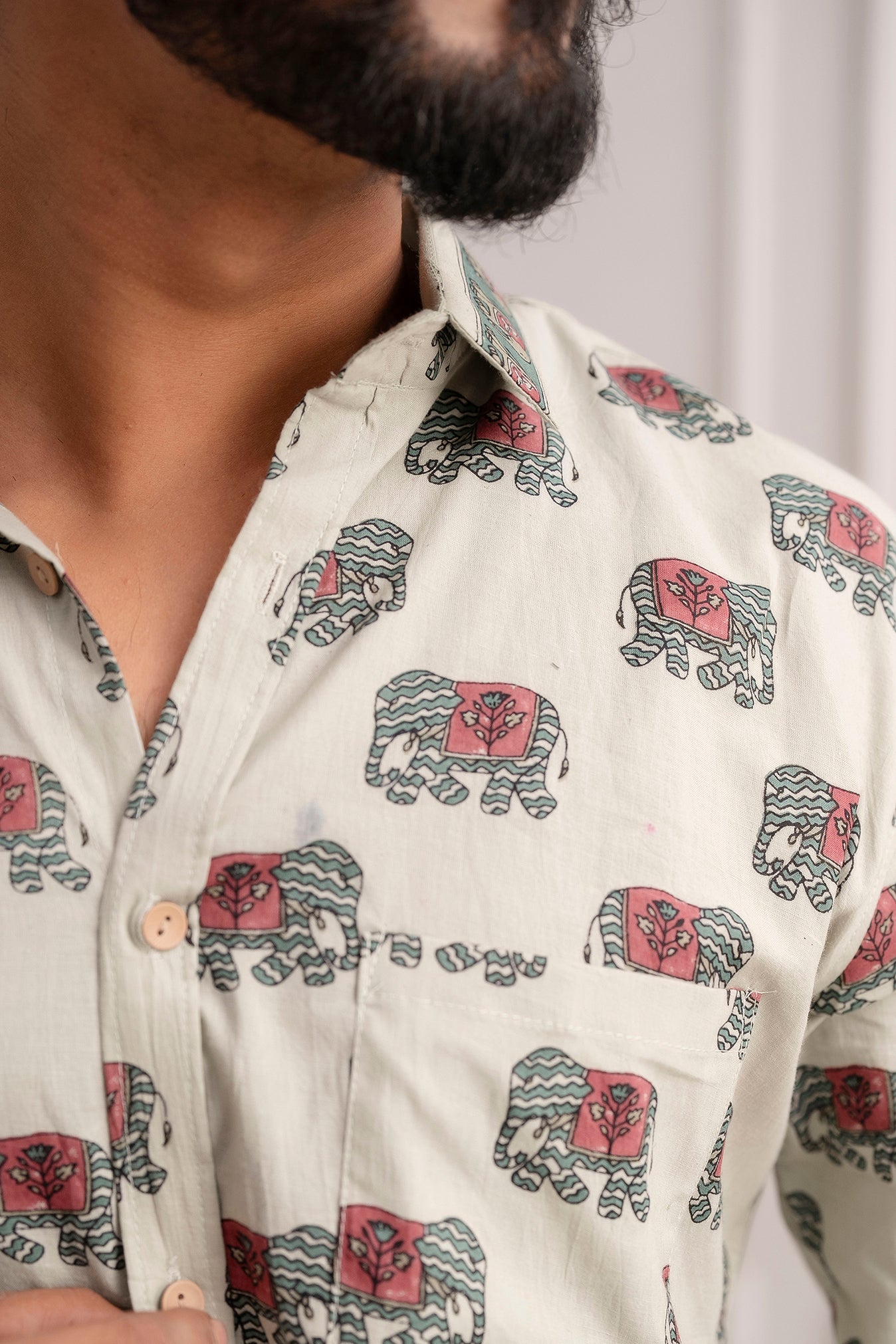 Grey Color With Elephant Print Men's Shirt's