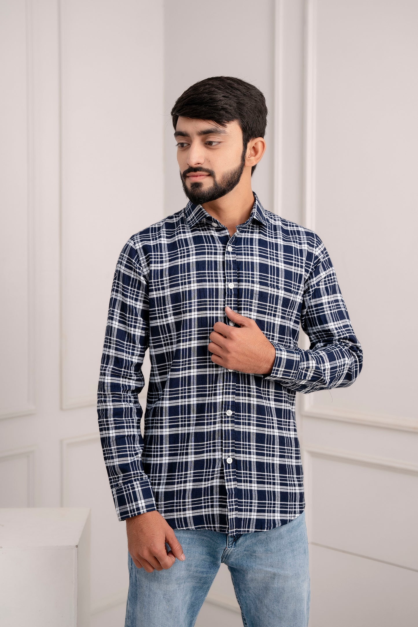 Heritage Cord Navy Blue Checkered Men's Shirt