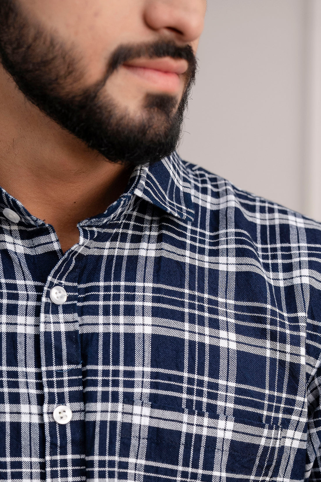 Heritage Cord Navy Blue Checkered Men's Shirt