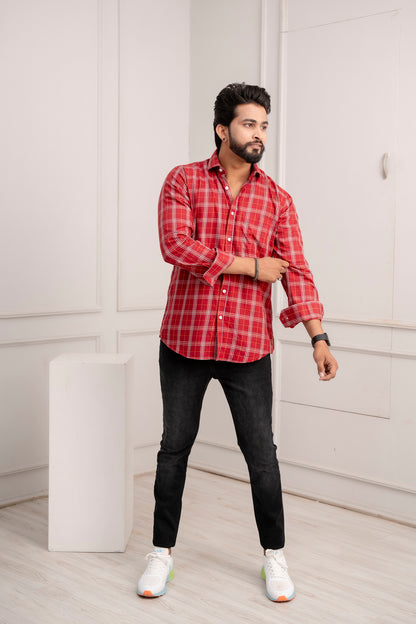 Red Plaid Check Men's Shirt