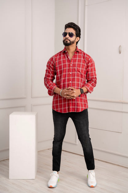 Red Plaid Check Men's Shirt