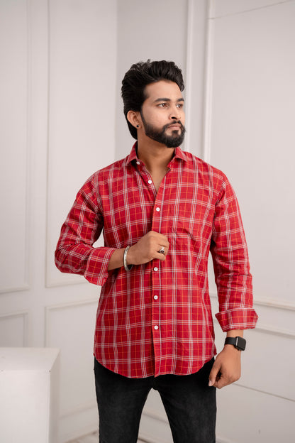 Red Plaid Check Men's Shirt