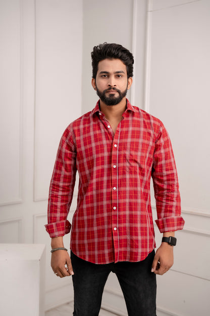 Red Plaid Check Men's Shirt